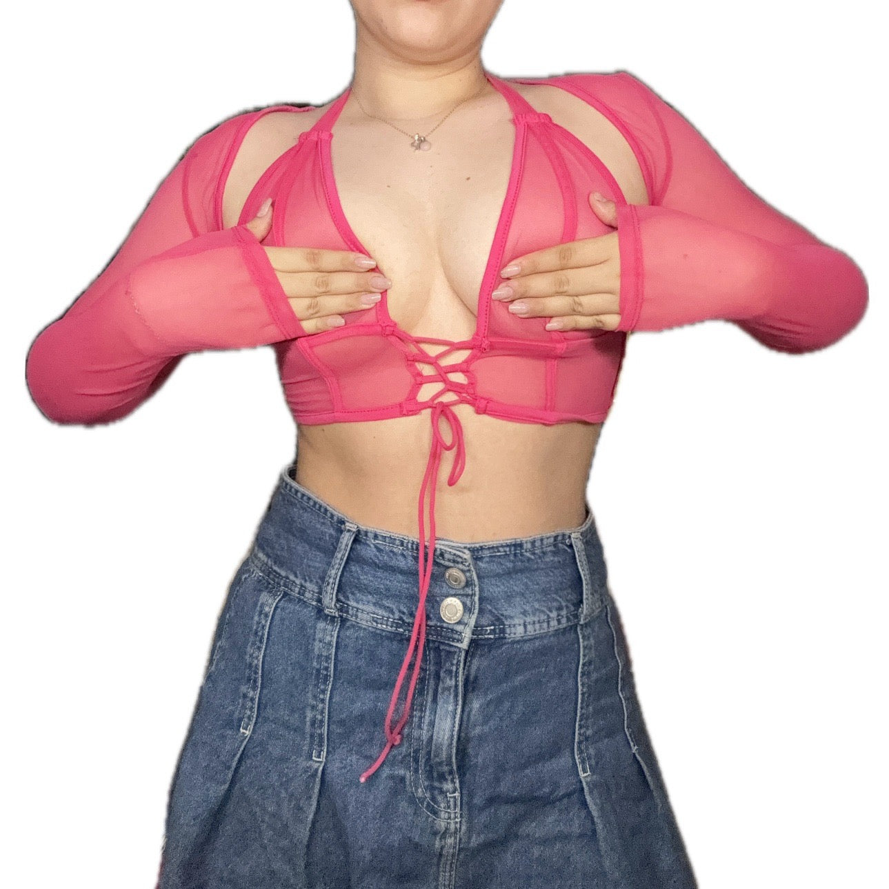 Mesh Fucsia Top+Mangas