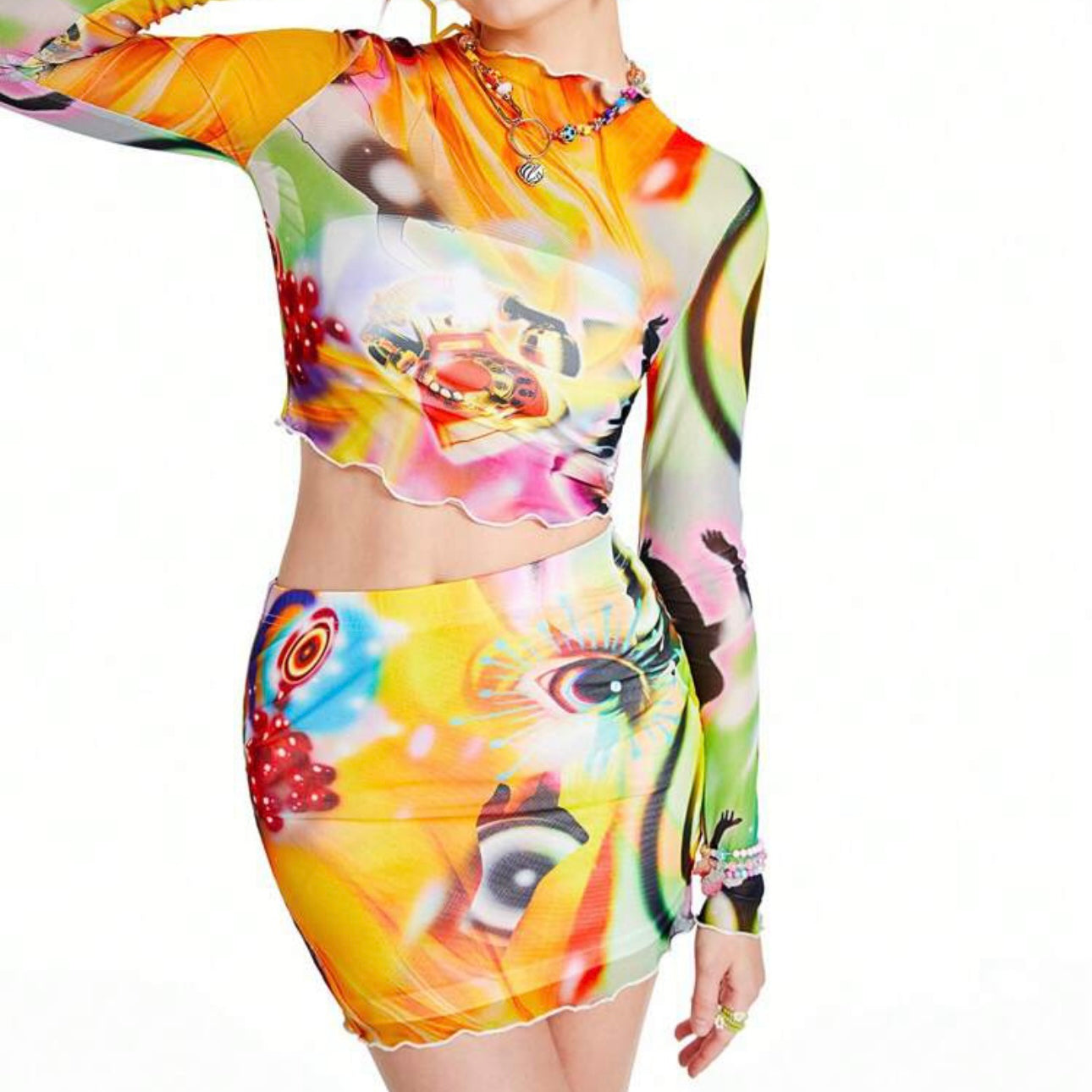 Dopamine Graphic Mesh Set (Top+Skirt)