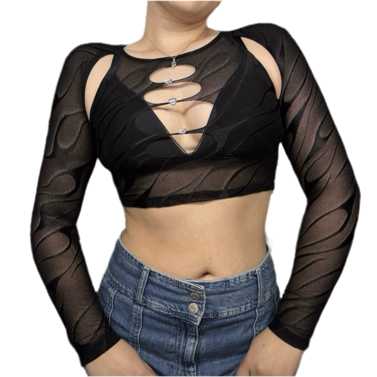 Mesh Black Cutout Top