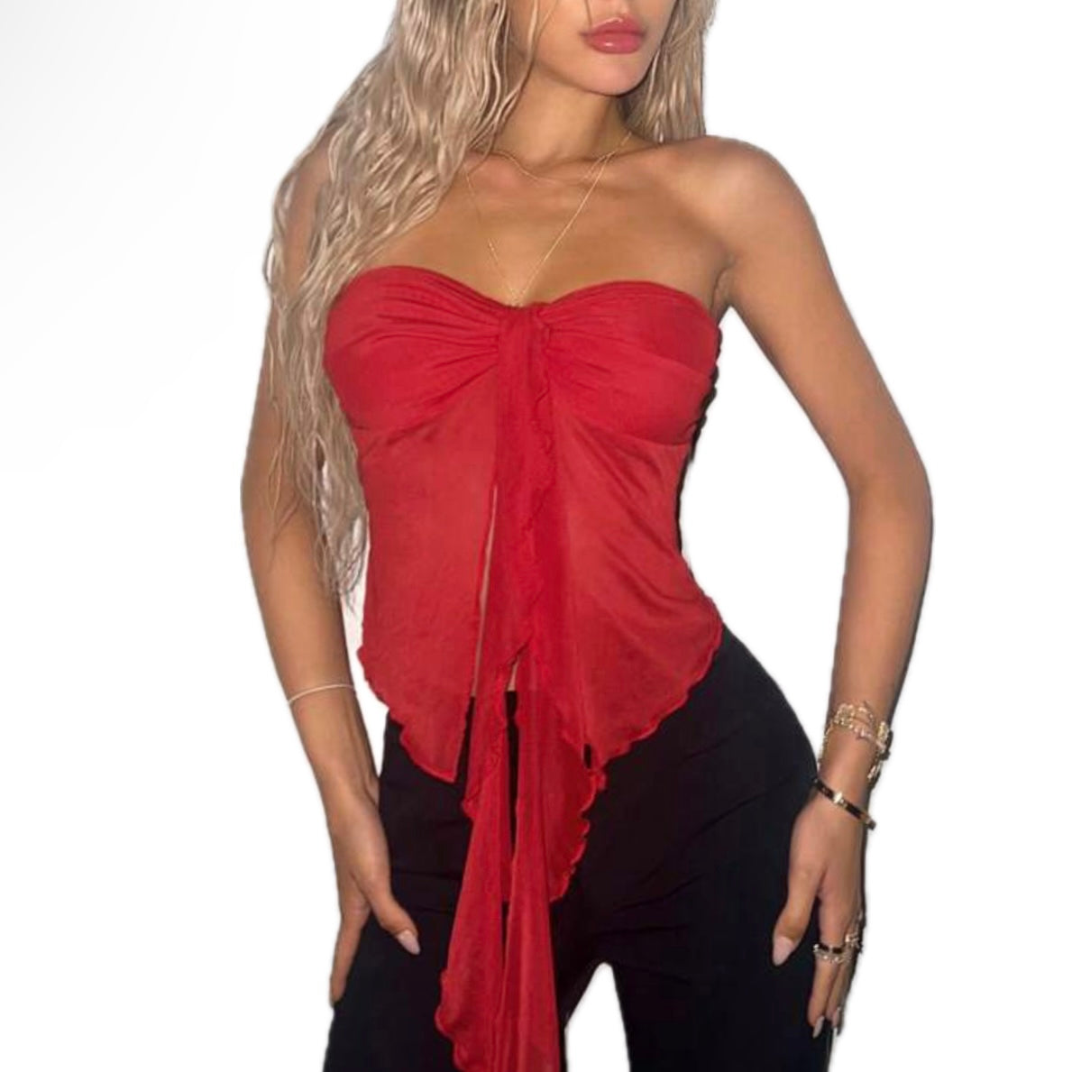 Red Flowy Tube Top