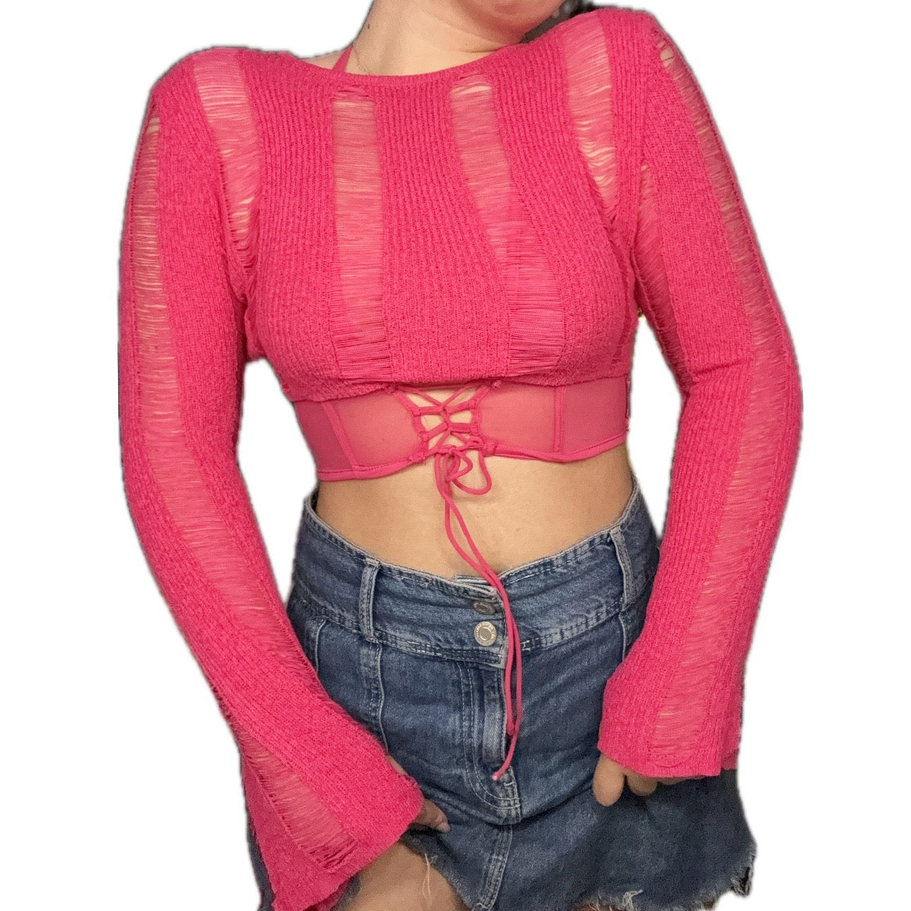 Pink Shredded Sweater