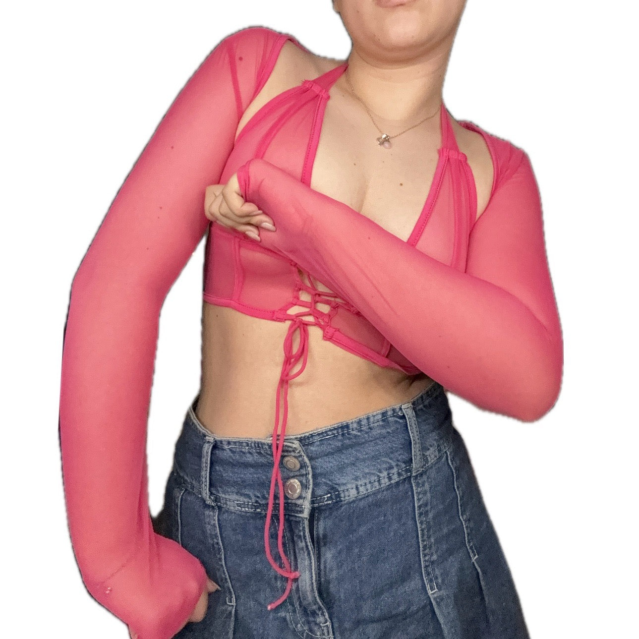 Mesh Fucsia Top+Mangas