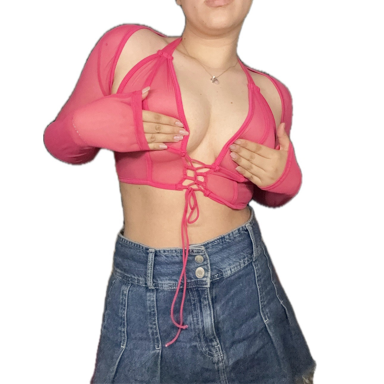 Mesh Fucsia Top+Mangas
