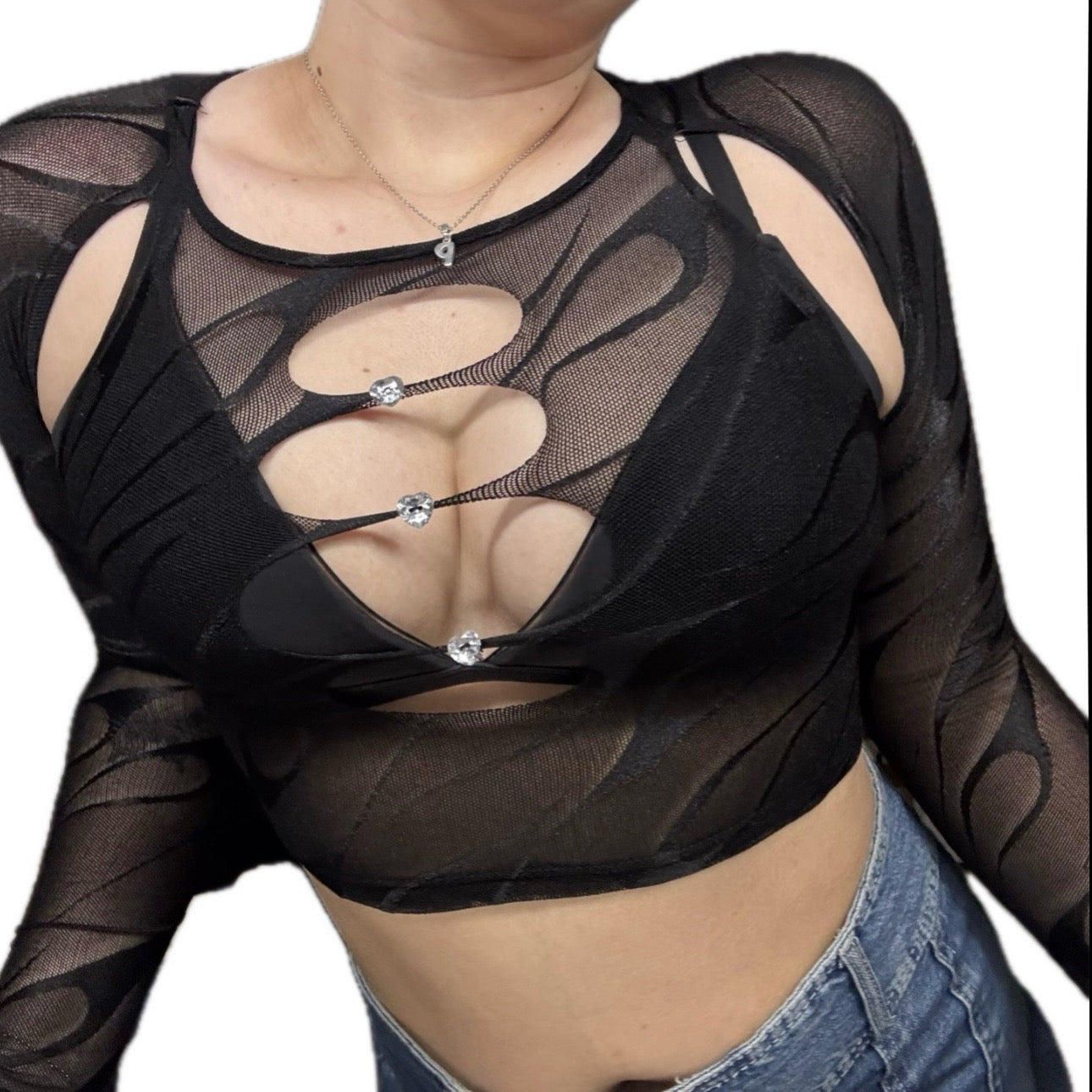 Mesh Black Cutout Top