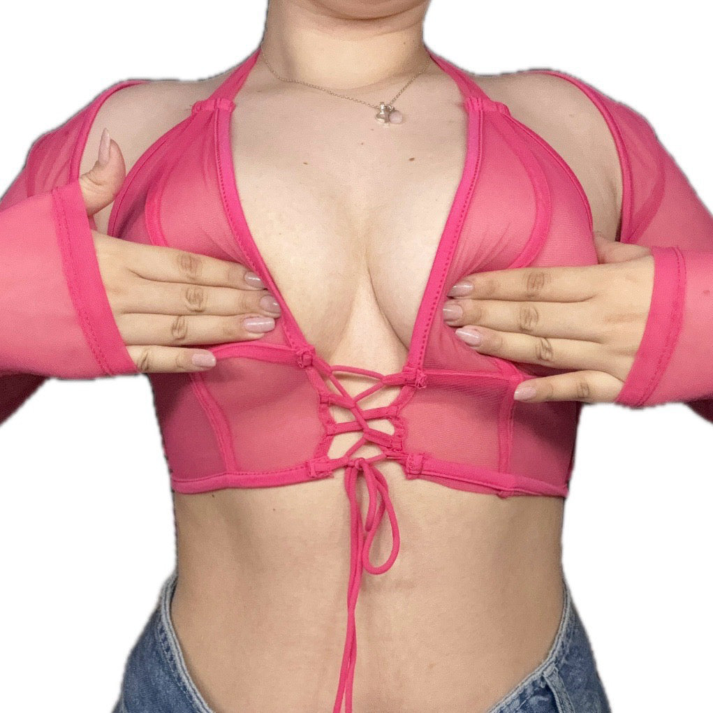 Mesh Fucsia Top+Mangas
