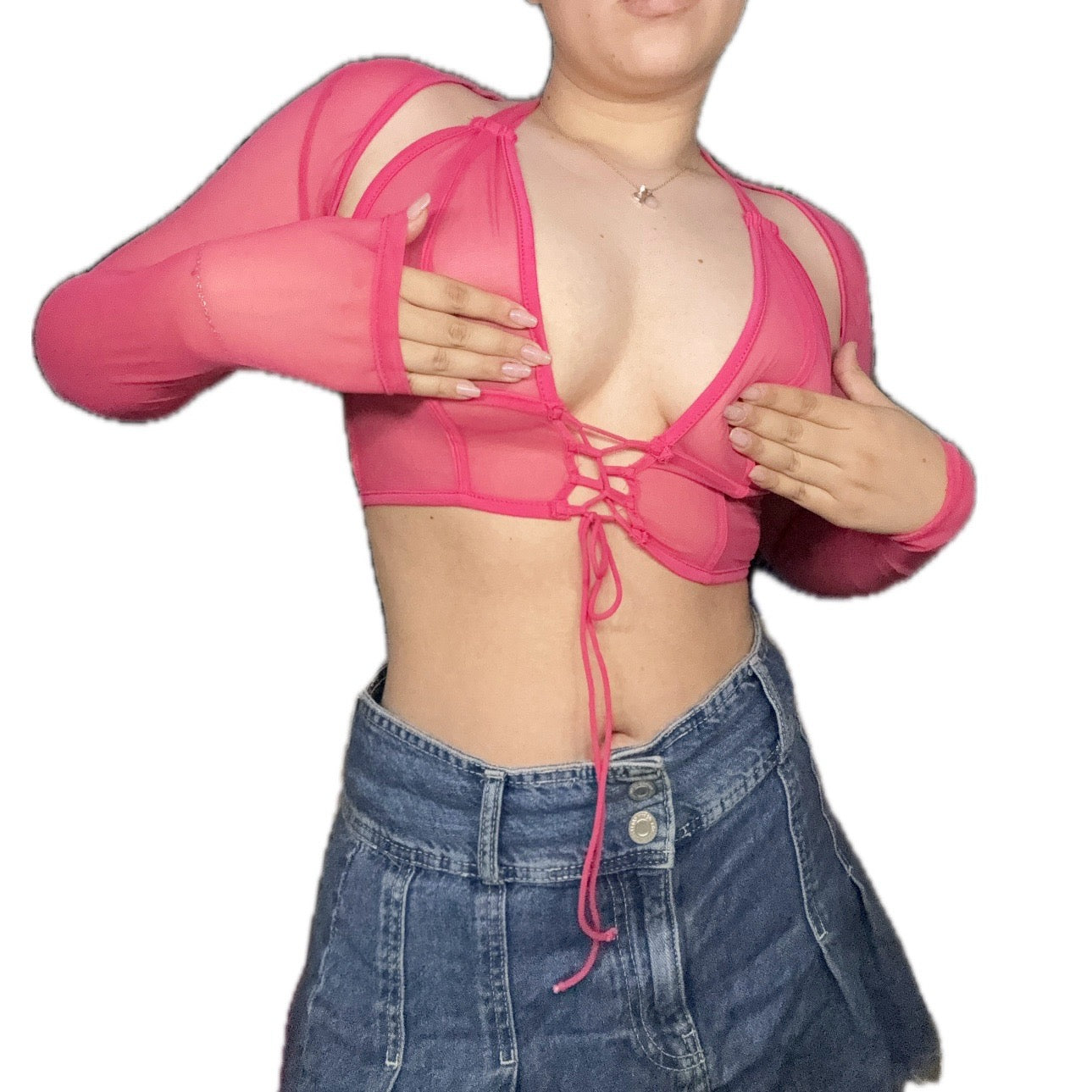 Mesh Fucsia Top+Mangas