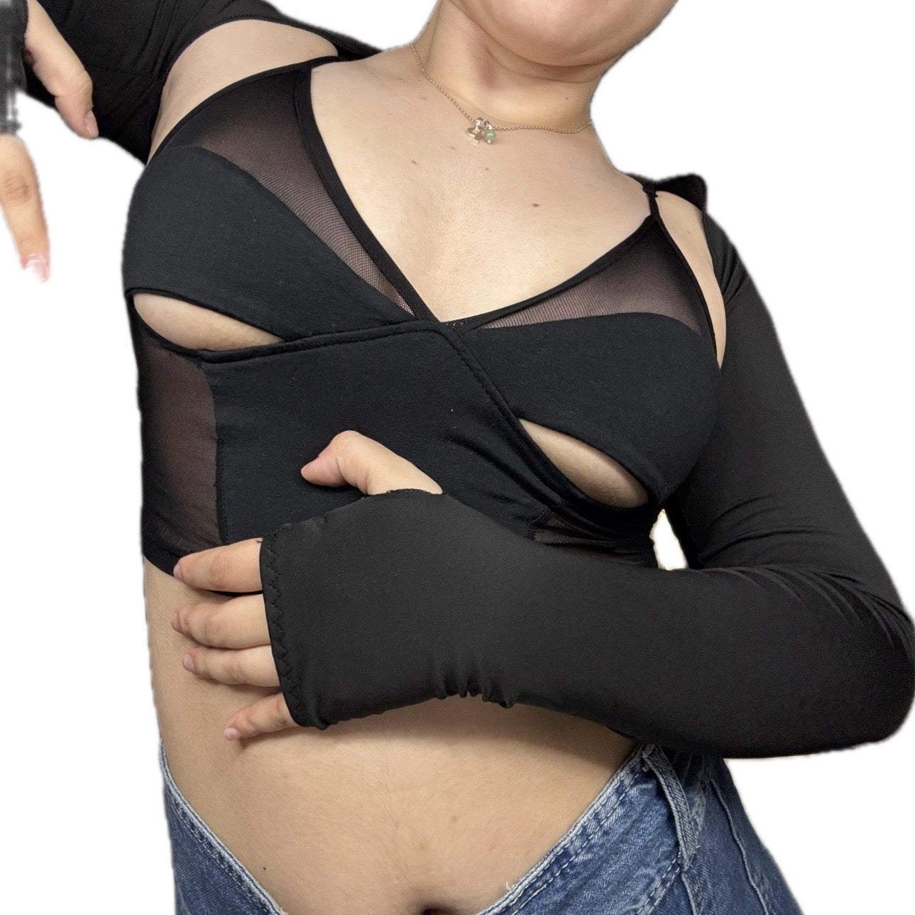 Black Cutout Mesh Top