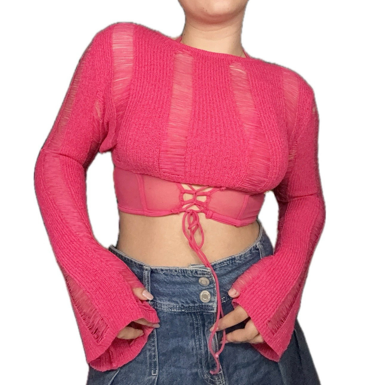 Pink Shredded Sweater