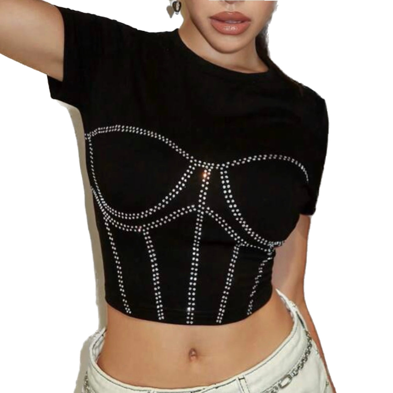 Rhinestones Boobies Top