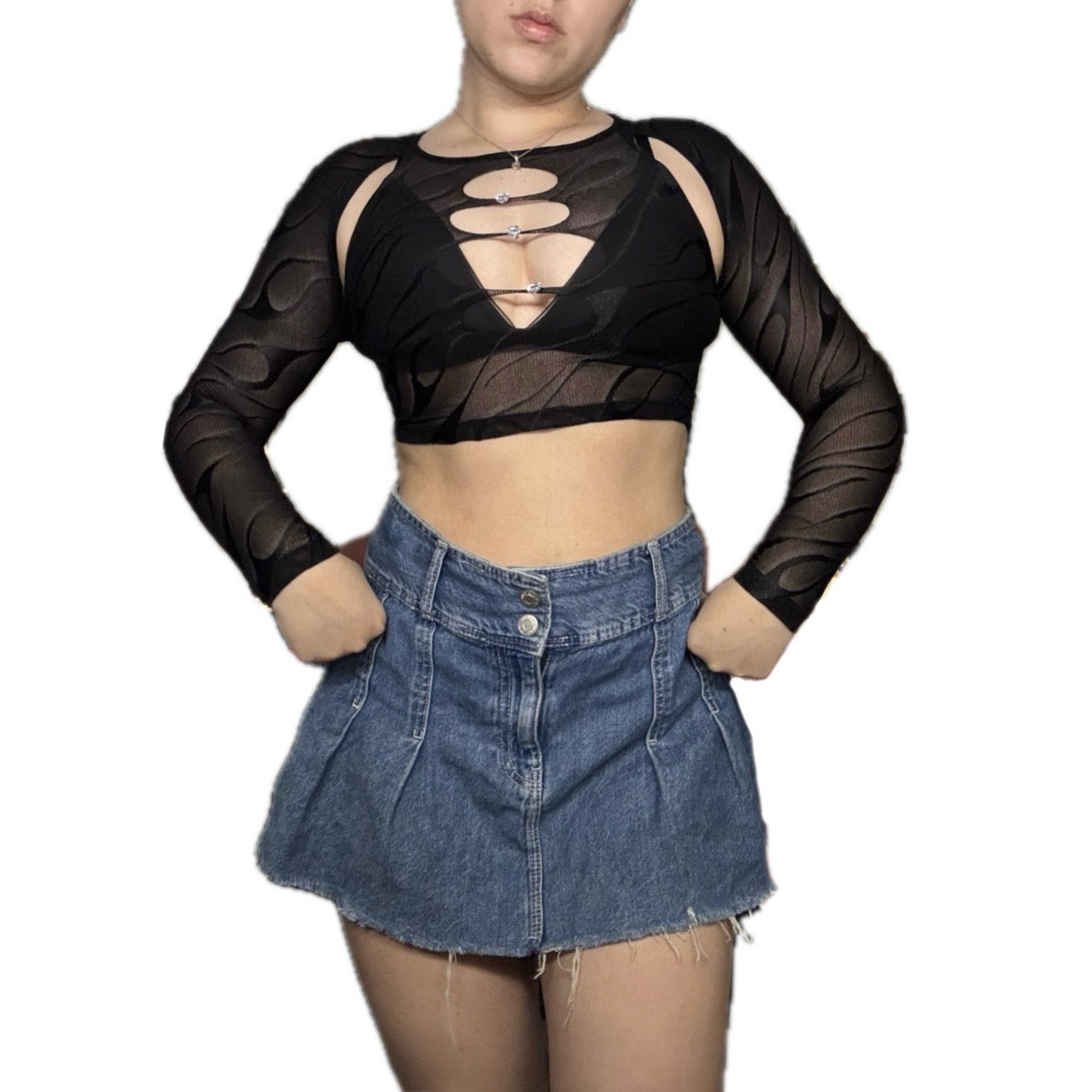 Mesh Black Cutout Top