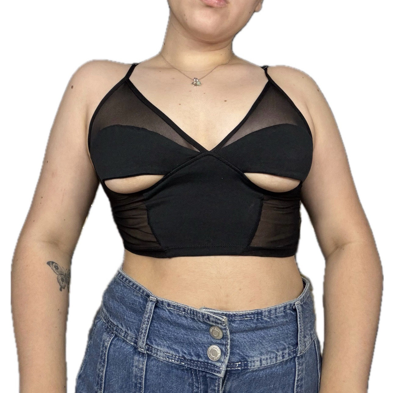 Black Cutout Mesh Top