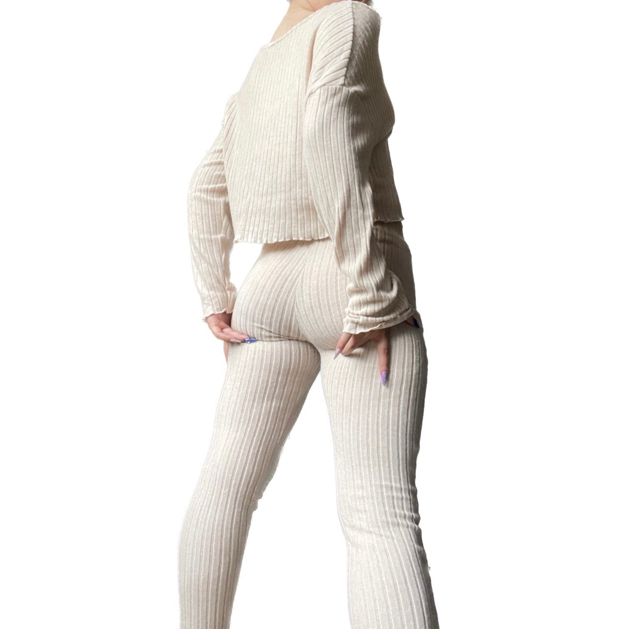 Beige Ribbed Cozy Set