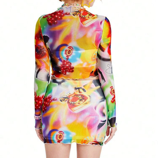 Dopamine Graphic Mesh Set (Top+Skirt)