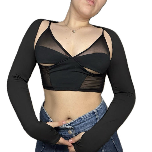 Black Cutout Mesh Top