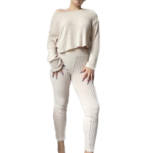 Beige Ribbed Cozy Set