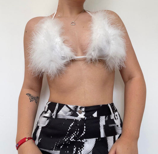 Fluffy White Bra